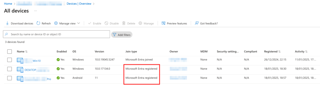 Viewing Devices in Microsoft Entra