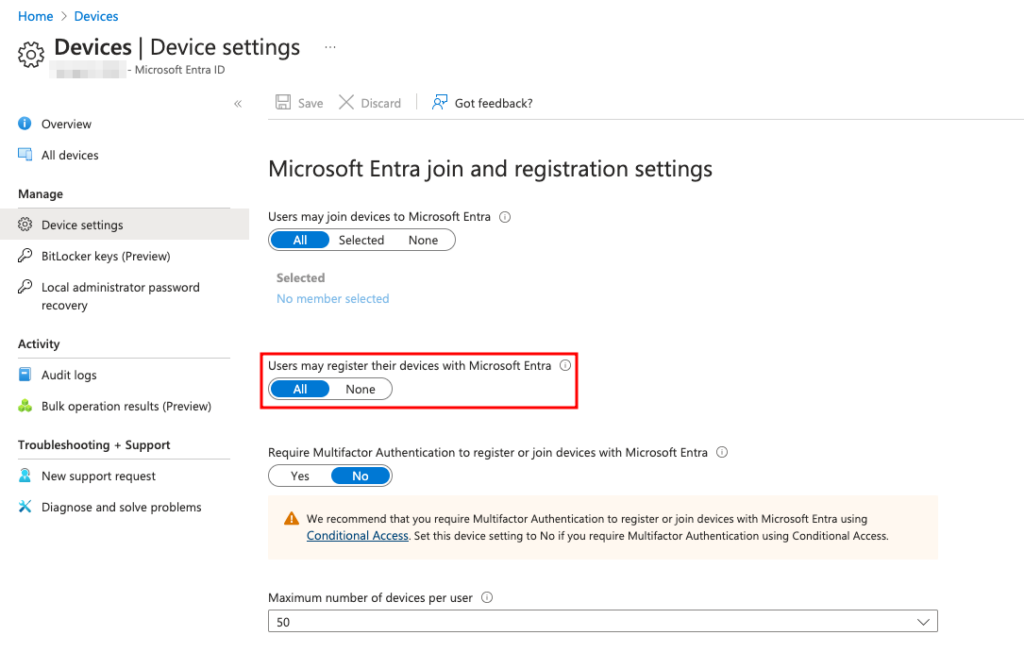 Allow Users to Register Devices