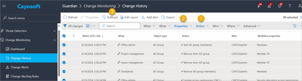 Cayosoft Guardian change monitoring (source)