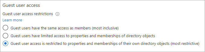 Options for setting guest users’ access level, limiting what directory info and resources they can view. (Source)