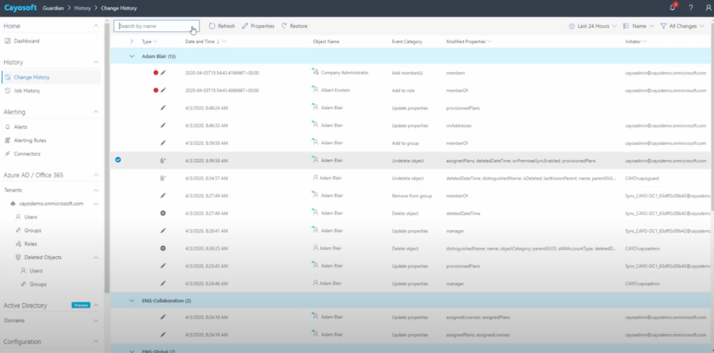 Example of Cayosoft Guardian’s logging and auditing system (source)