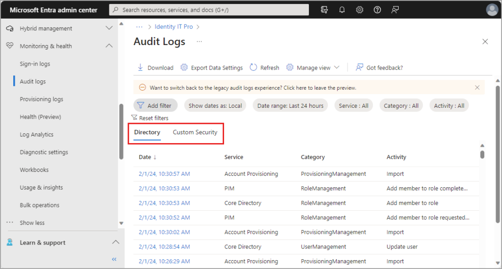 Entra ID audit logs view (Source)