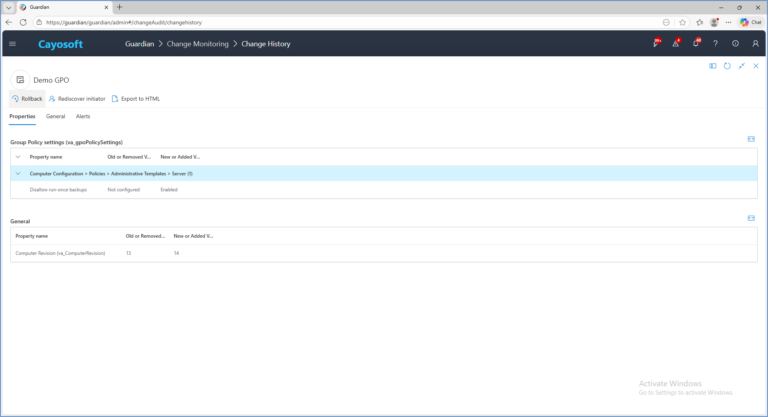 Group Policy rollback and recovery in Cayosoft Guardian