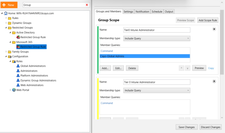 Cayosoft Administator strengthens Intune security by restricting global admins and groups.