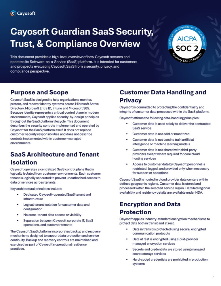 Cayosoft Guardian SaaS Security, Trust, & Compliance Overview