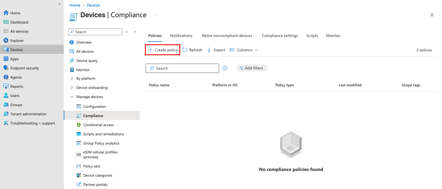Creating a custom device compliance policy