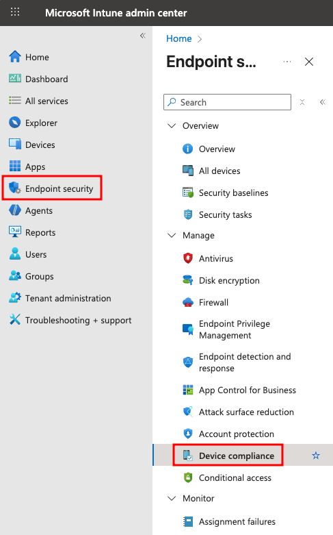 Device compliance in the Microsoft Intune admin center