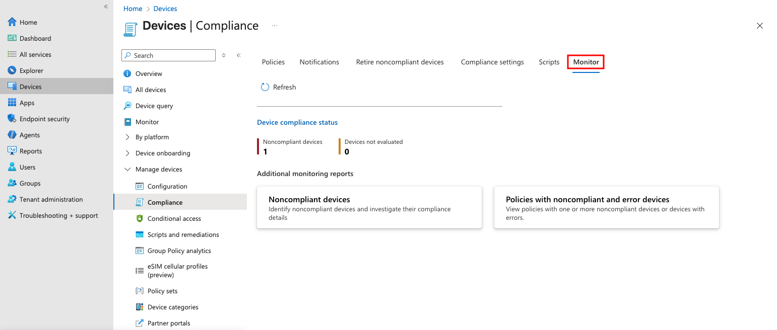 Monitor non-compliant and error devices
