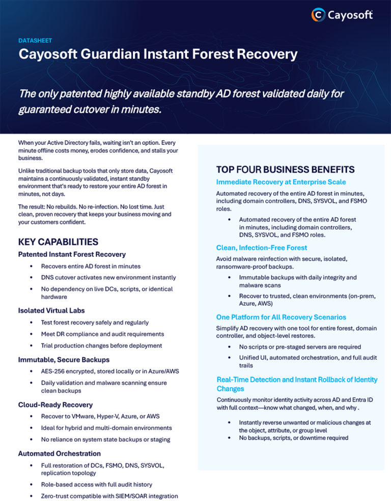 Guardian Instant Forest Recovery Datasheet