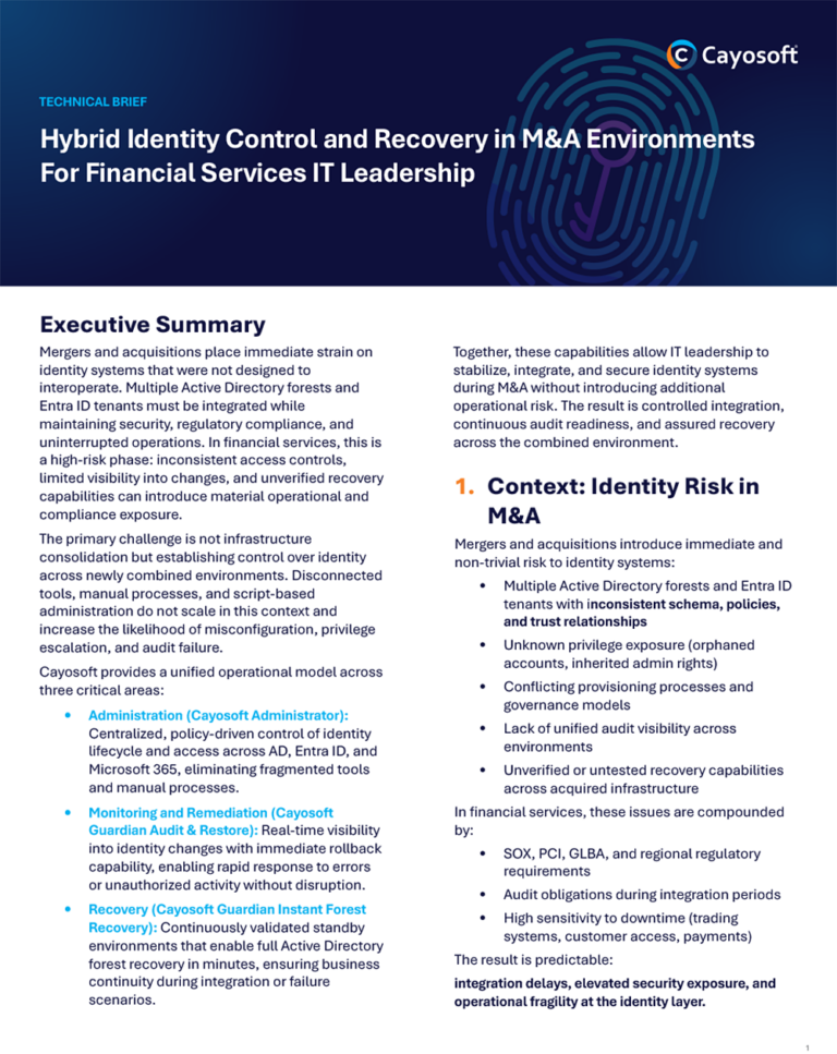 Hybrid Identity Control and Recovery in M&A Environments