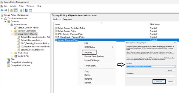 Backing up a GPO through the GPMC