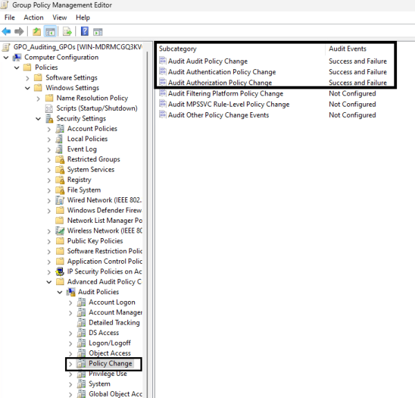 Configuring policy change auditing in the GPMC