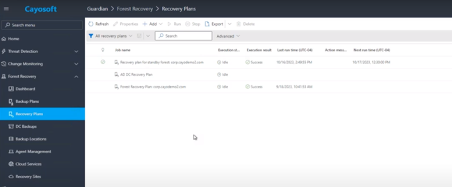 Cayosoft Guardian Recovery Plan Interface