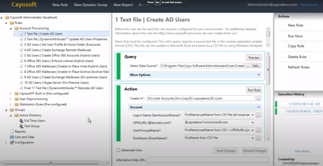 Cayosoft Administrator Account Provisioning Rules