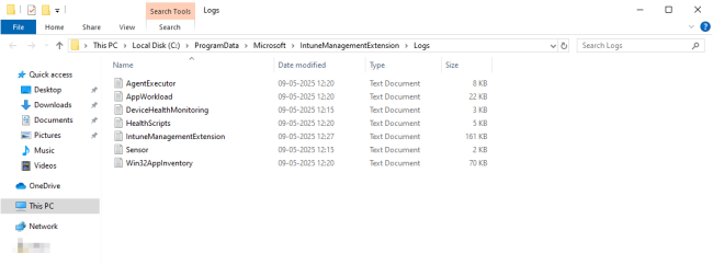 Location of Microsoft Intune Management Extension logs.
