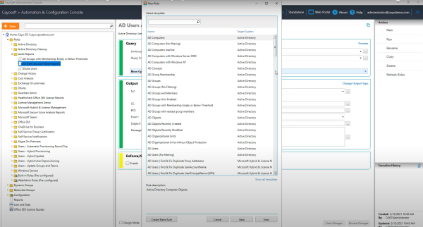 Cayosoft Administrator console showing multiple report templates Cayosoft Administrator console showing multiple report templates