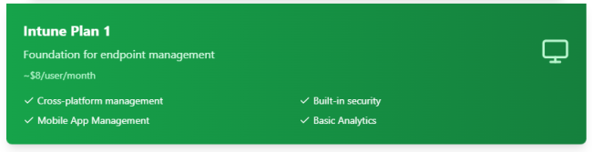 Intune Plan 1 pricing and features