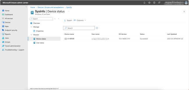 Viewing the status of devices in the MIcrosoft Intune admin center.