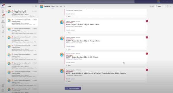 Example of real-time alerts sent to Microsoft Teams Example of real-time alerts sent to Microsoft Teams